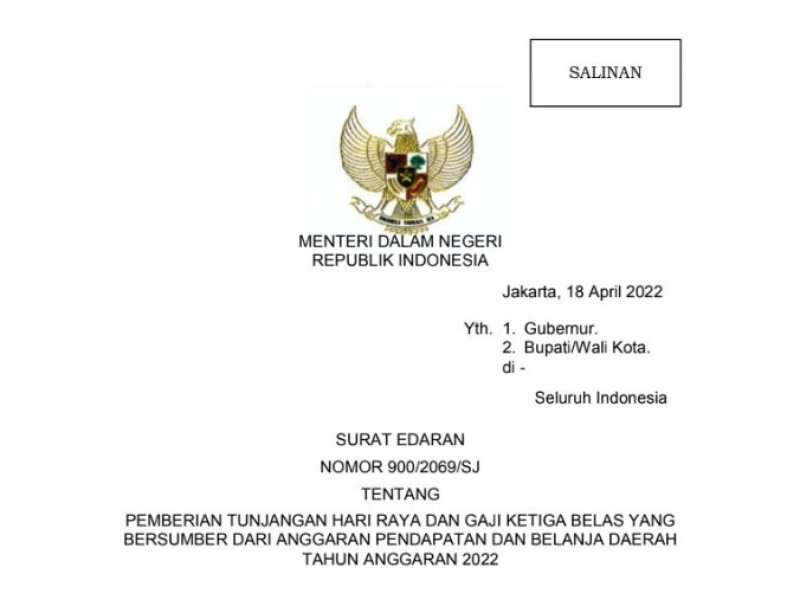 Mendagri Terbitkan Surat Edaran, Pemberian THR dan Gaji ke-13 di Daerah