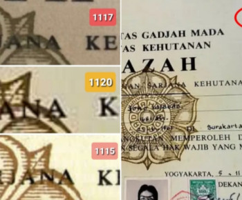 Penampakan Perbedaan Ijazah Fakultas Kehutanan UGM nomor 1120, dengan 1117 dan 1115